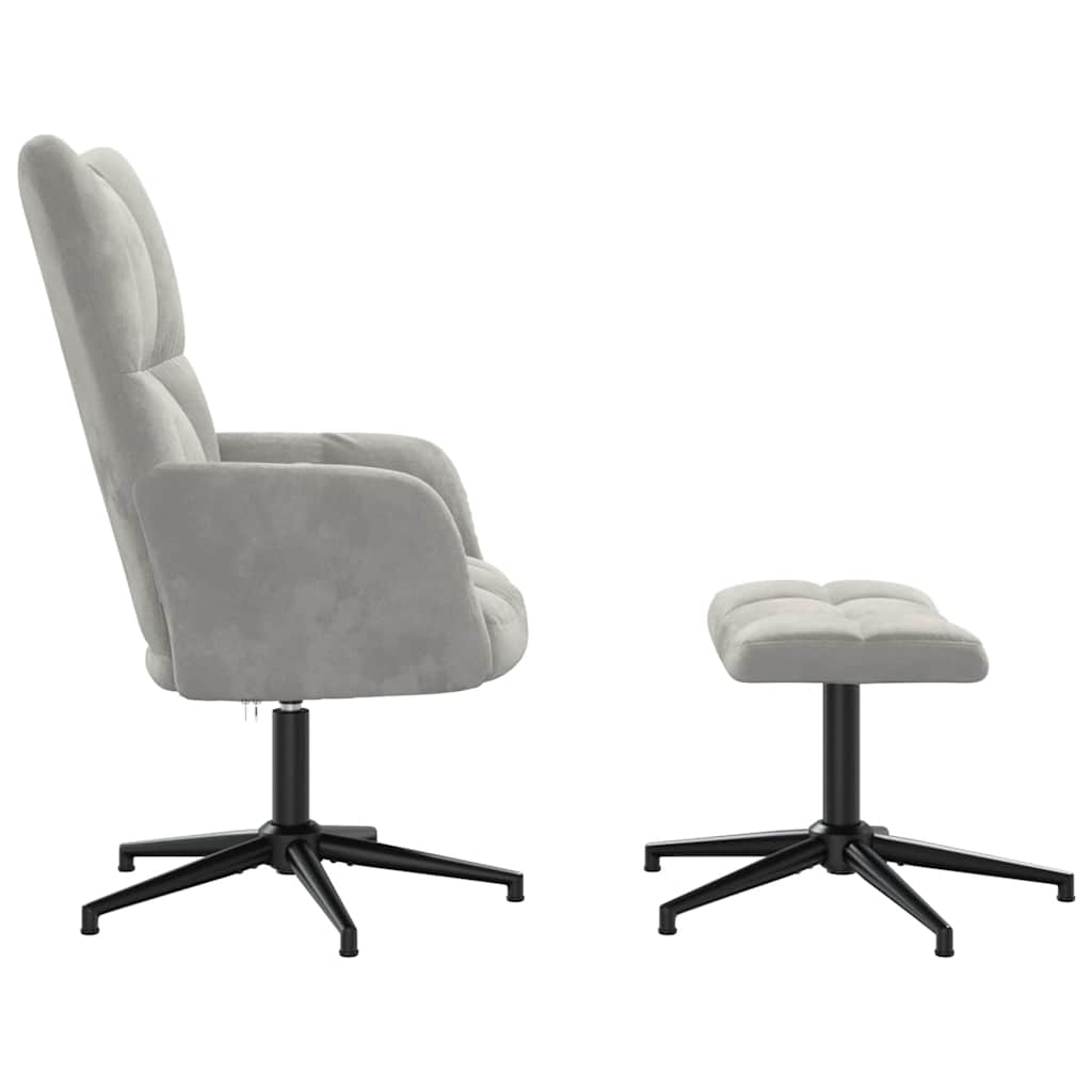 Relaxsessel mit Hocker Hellgrau Samt