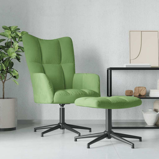 Relaxsessel mit Hocker Hellgrün Samt
