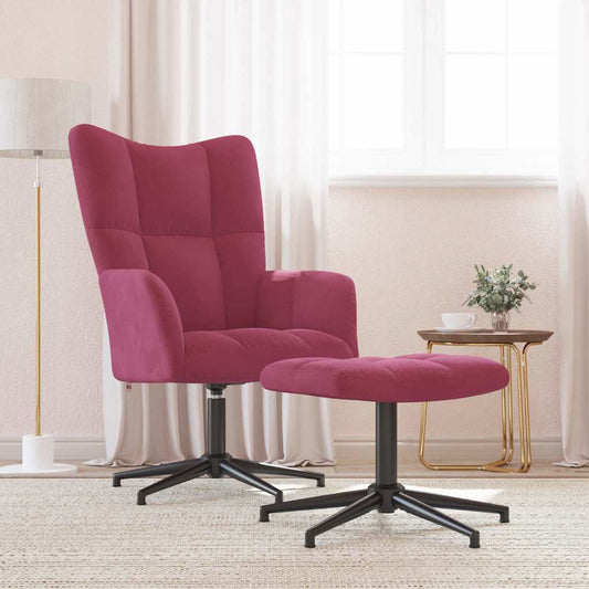 Relaxsessel mit Hocker Weinrot Samt