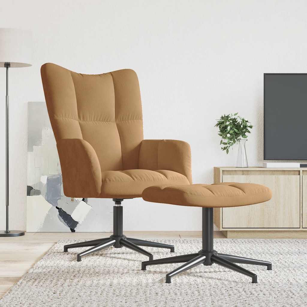 Relaxsessel mit Hocker Braun Samt