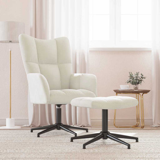 Relaxsessel mit Hocker Cremeweiß Samt