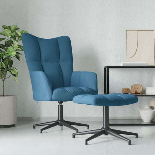 Relaxsessel mit Hocker Blau Samt