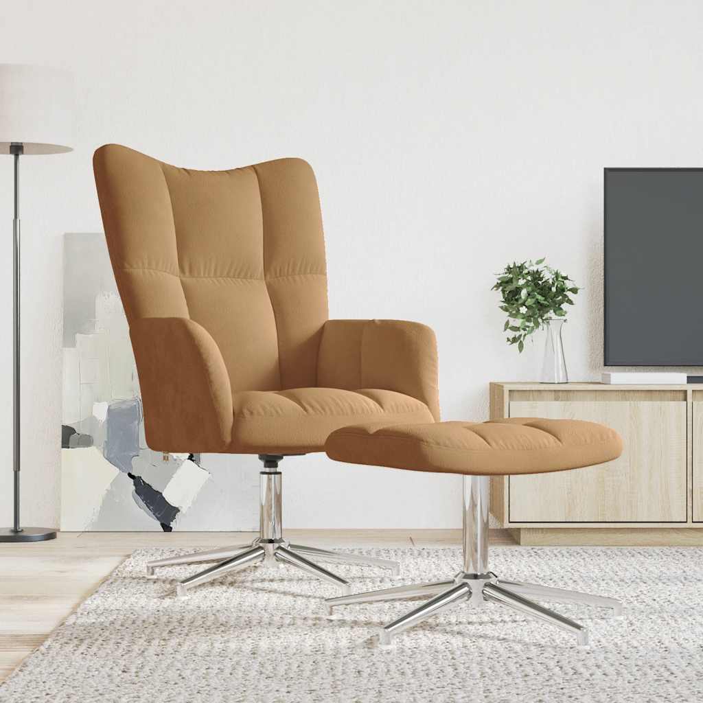 Relaxsessel mit Hocker Braun Samt