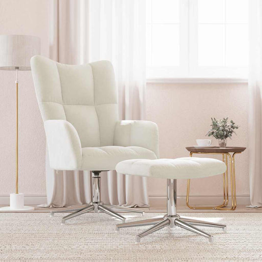 Relaxsessel mit Hocker Cremeweiß Samt