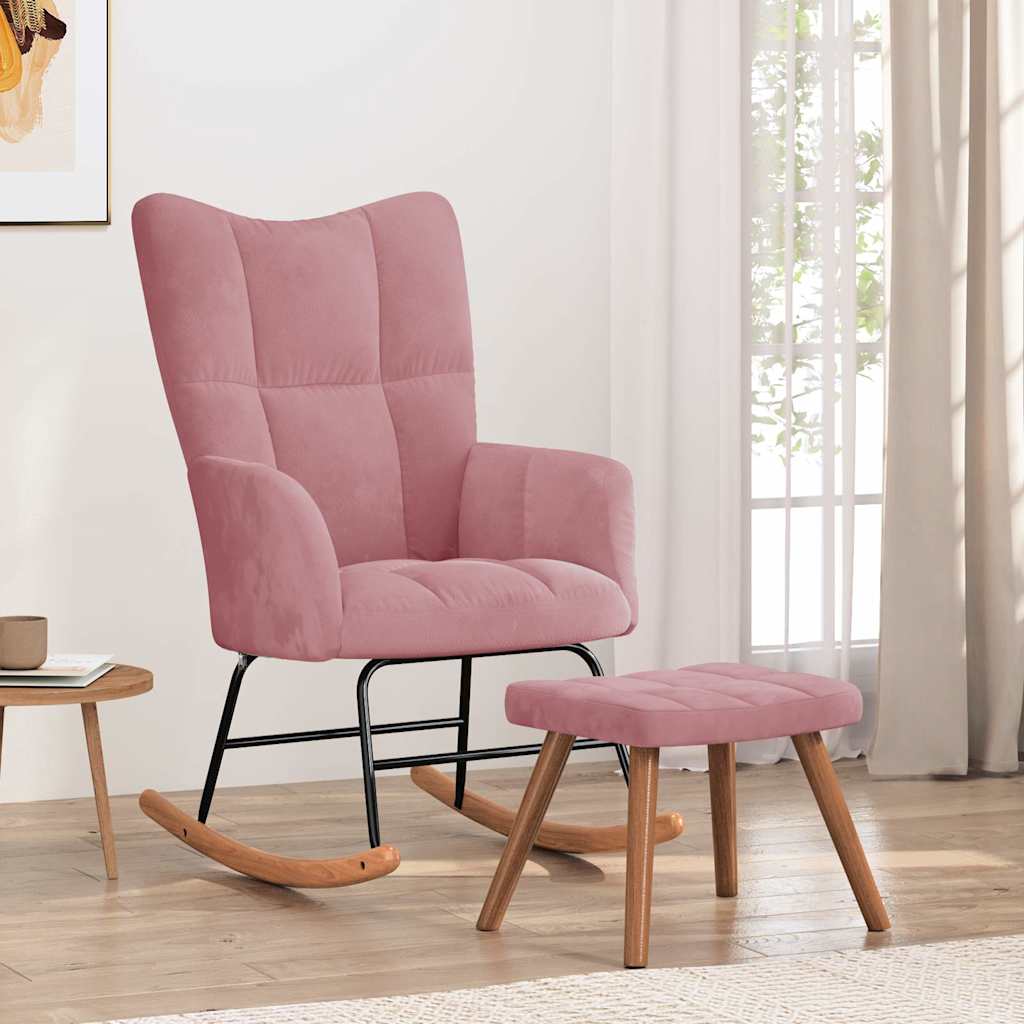 Schaukelstuhl mit Hocker Samt Rosa