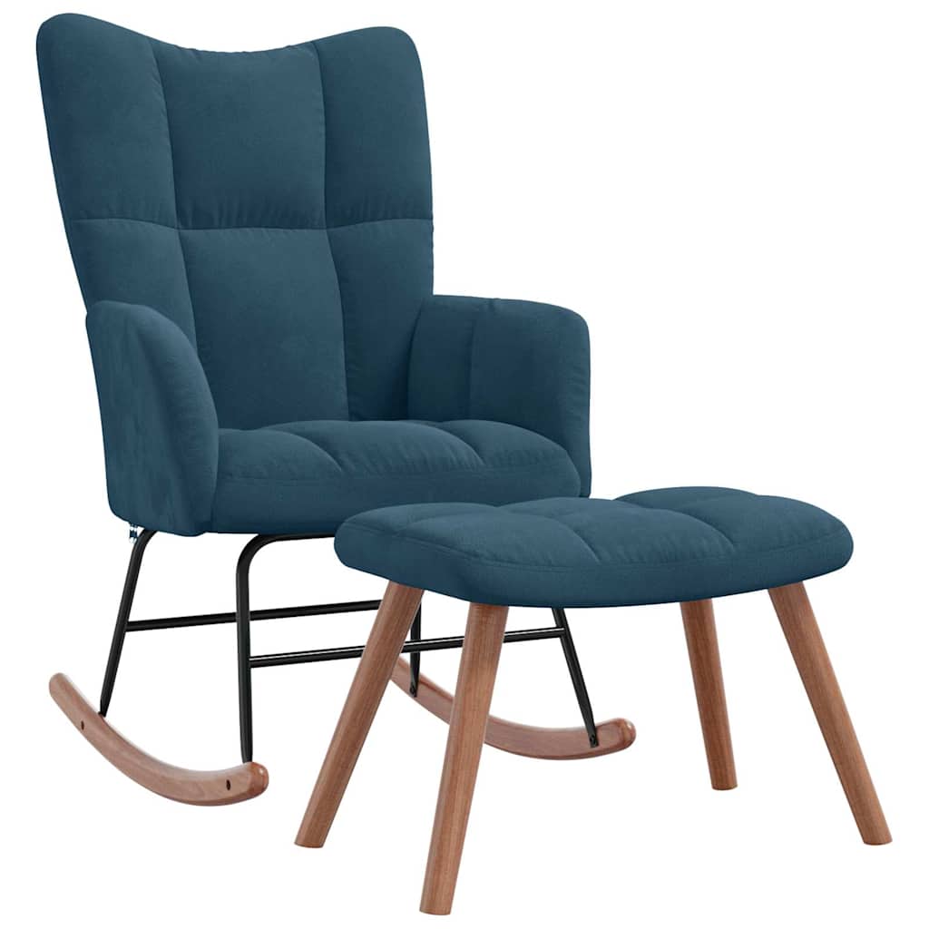 Schaukelstuhl mit Hocker Blauer Samt