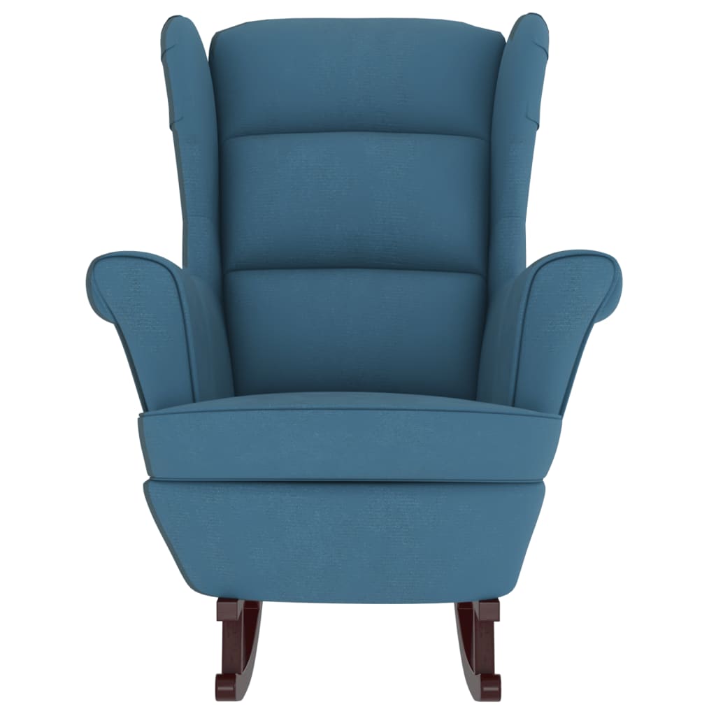 Chaise à bascule avec pieds en bois massif et caoutchouc et velours bleu