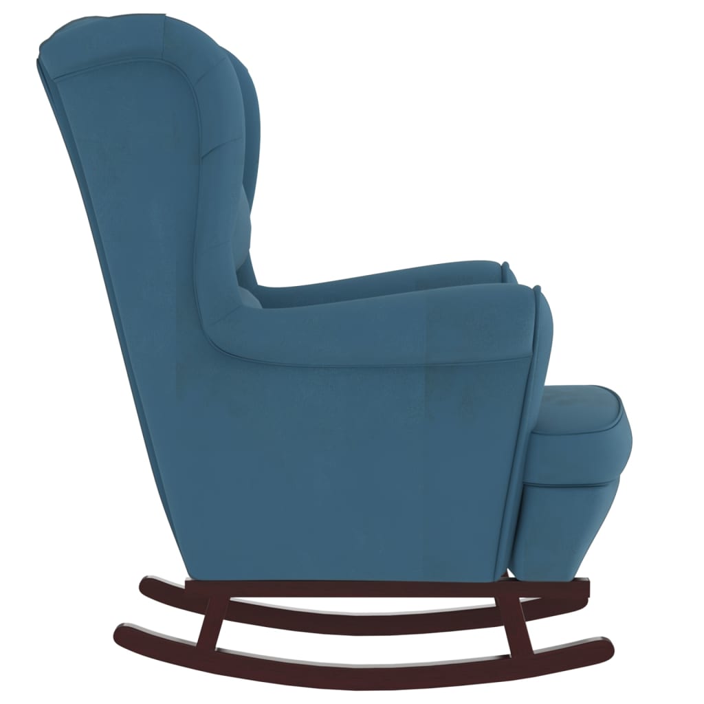 Chaise à bascule avec pieds en bois massif et caoutchouc et velours bleu