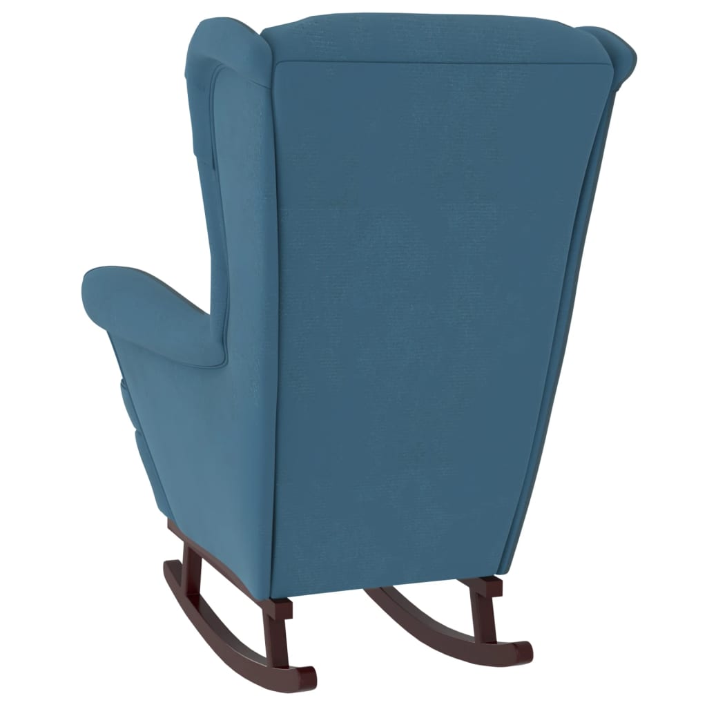Chaise à bascule avec pieds en bois massif et caoutchouc et velours bleu