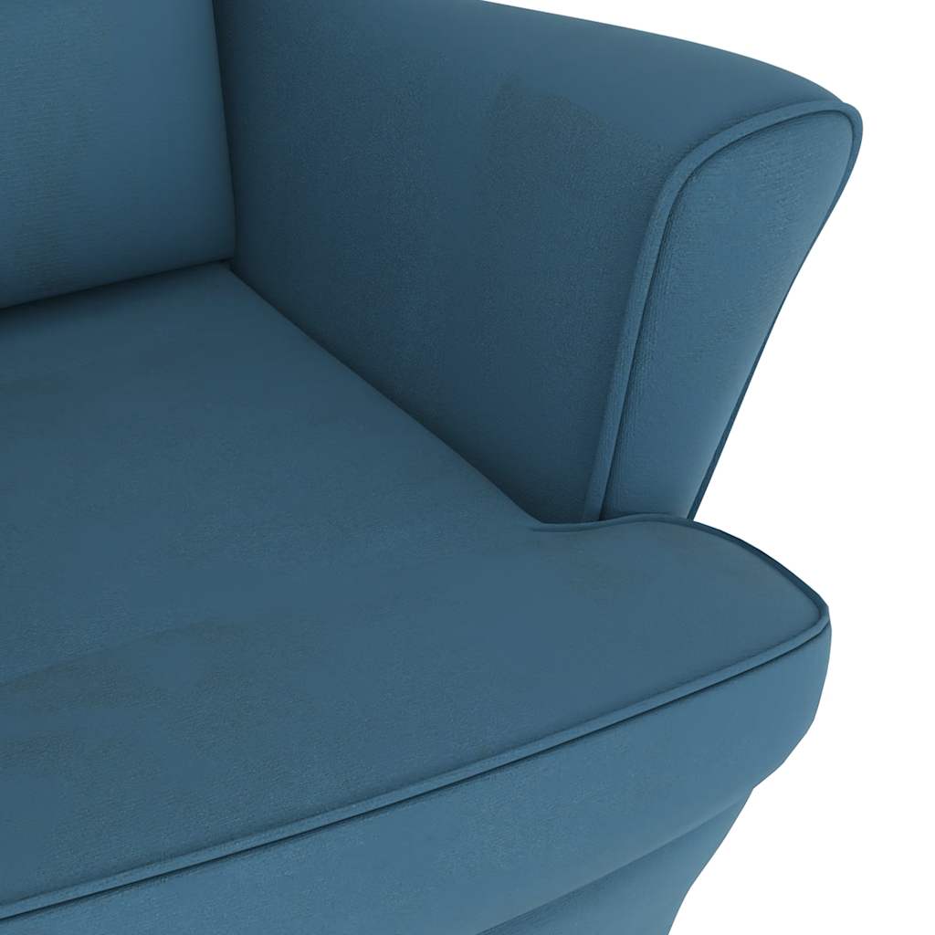 Chaise à bascule avec pieds en bois massif et caoutchouc et velours bleu