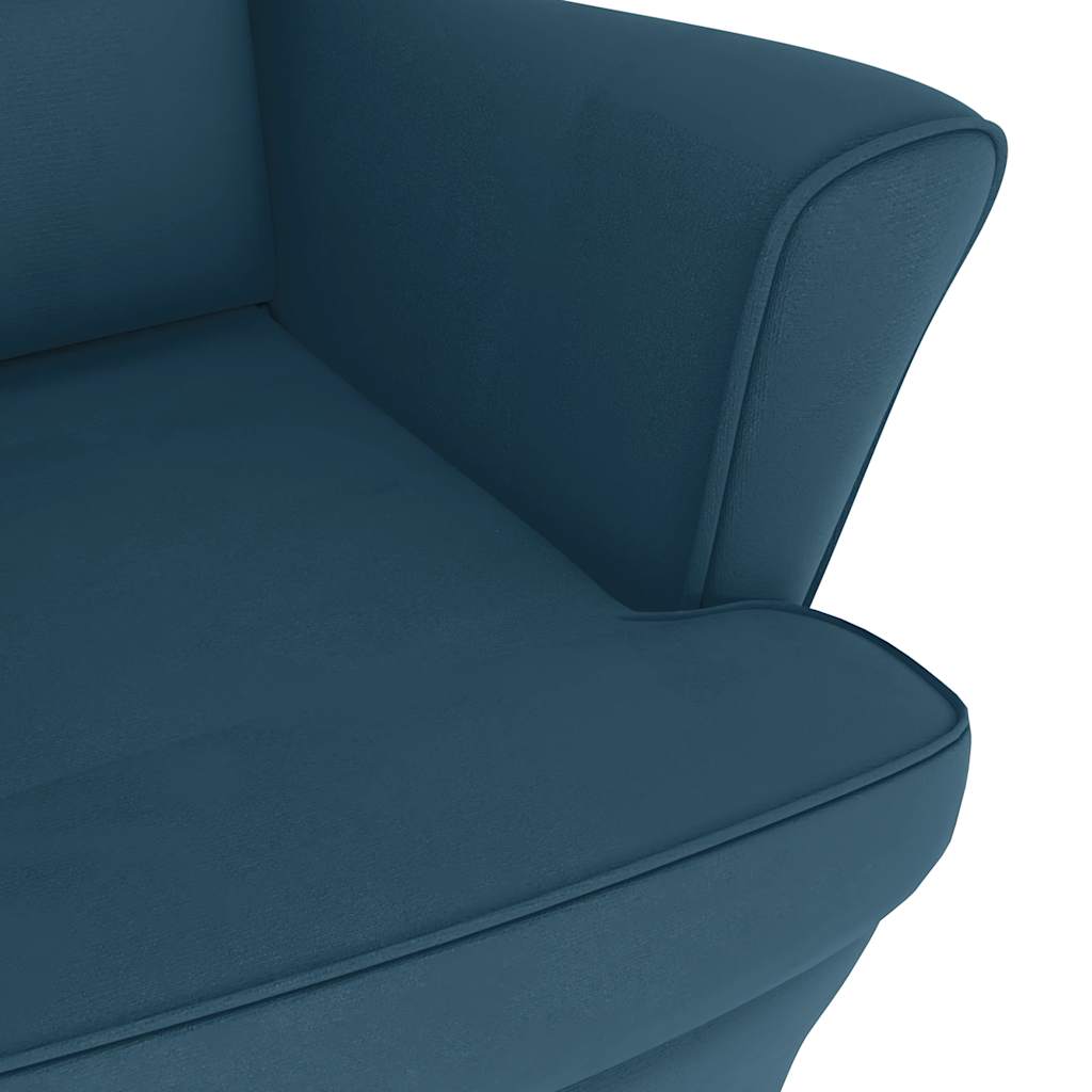 Schaukelstuhl Ohrensessel Blau Samt und Massivholz