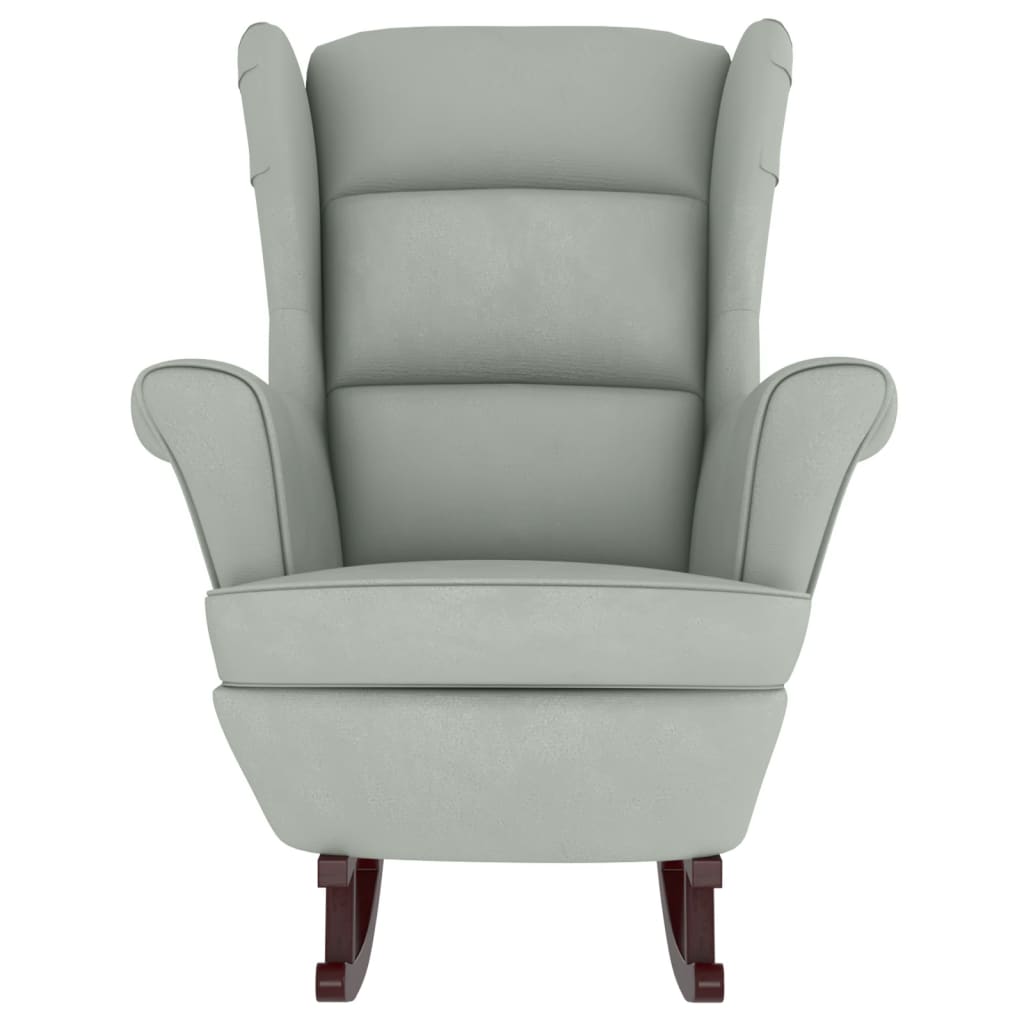 Chaise à bascule avec pieds en bois massif et caoutchouc, velours gris clair