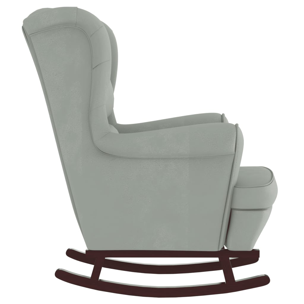Chaise à bascule avec pieds en bois massif et caoutchouc, velours gris clair