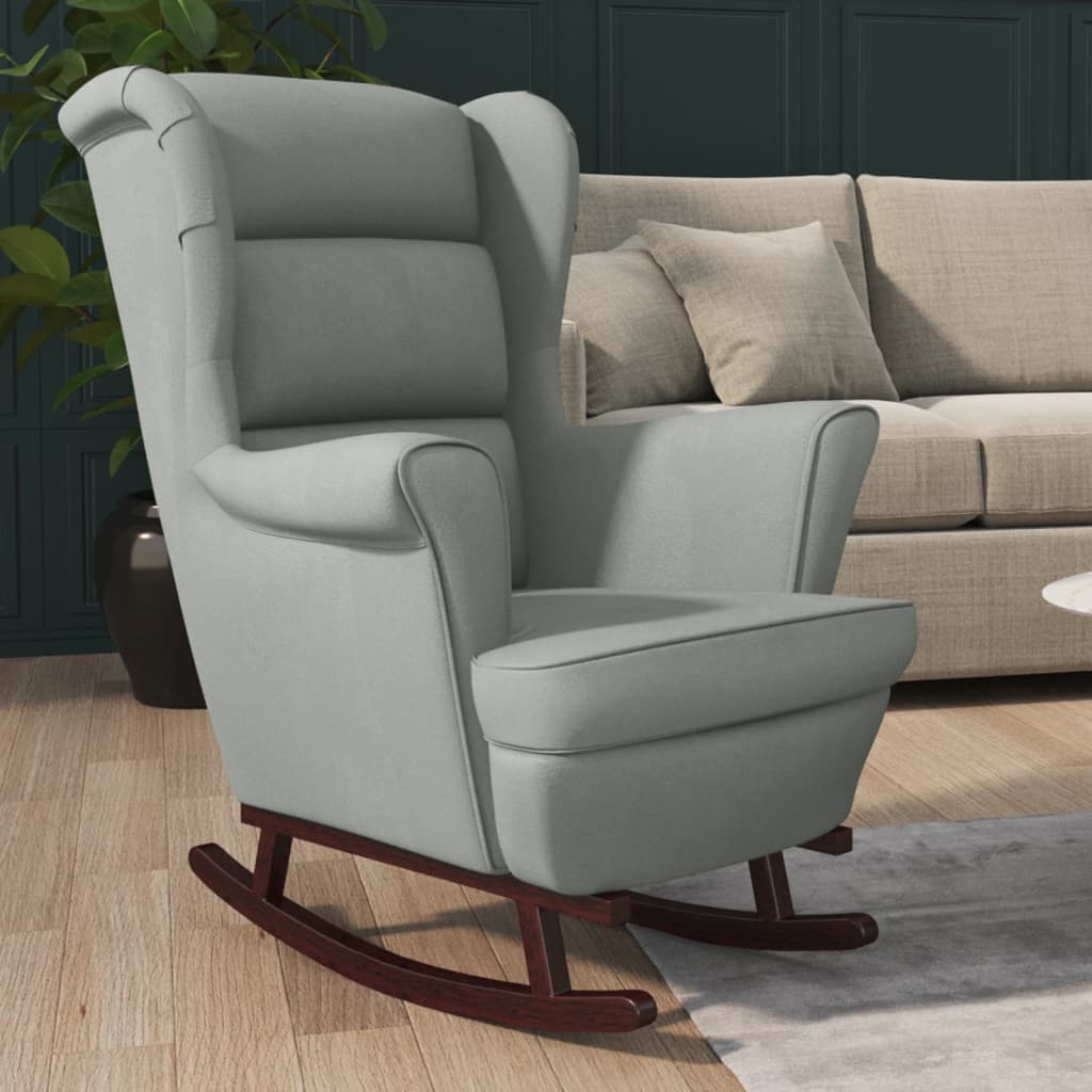 Chaise à bascule avec pieds en bois massif et caoutchouc, velours gris clair