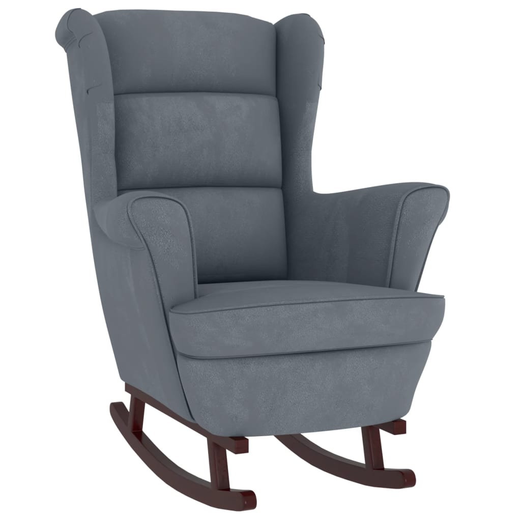 Chaise à bascule avec pieds en bois massif et caoutchouc, velours gris foncé