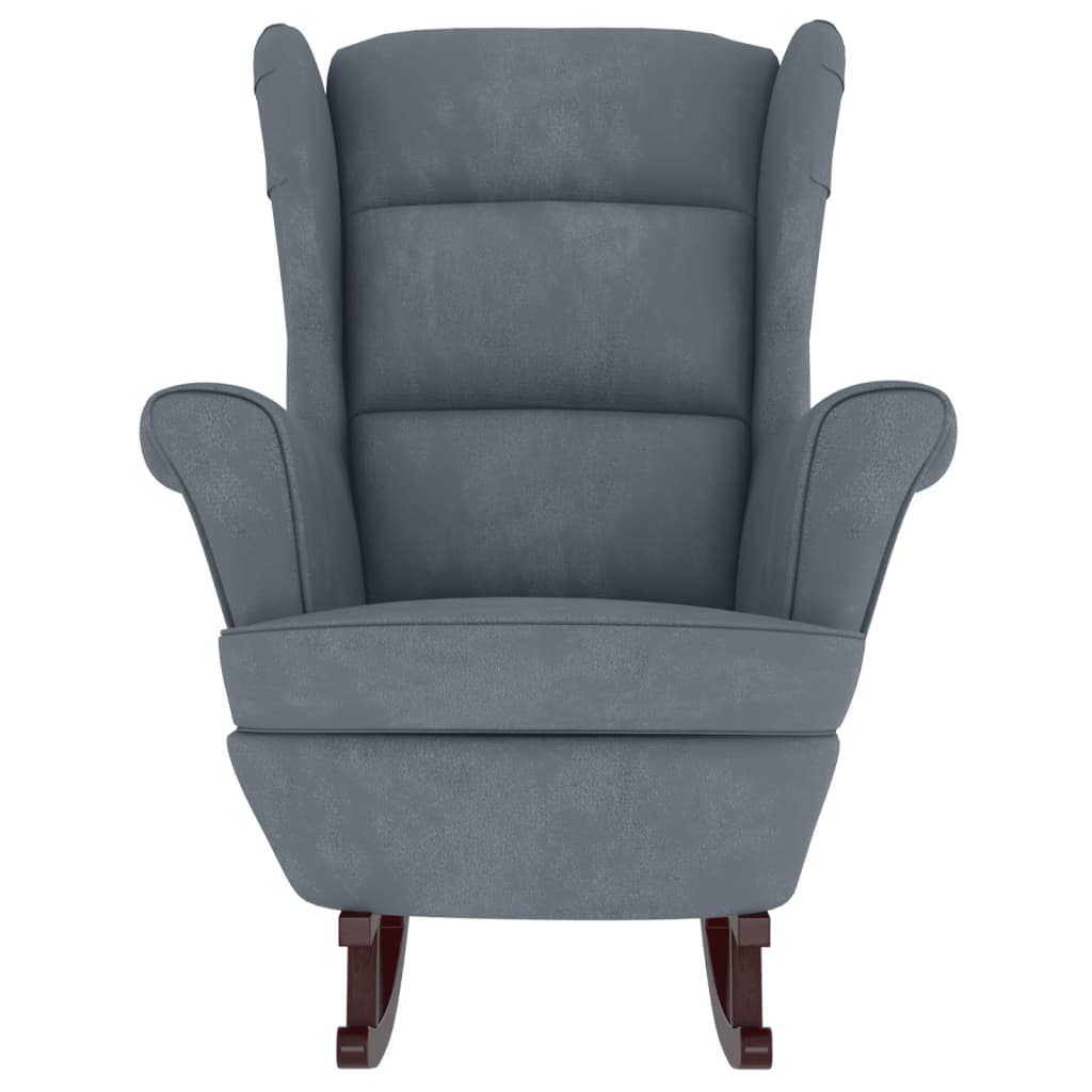 Chaise à bascule avec pieds en bois massif et caoutchouc, velours gris foncé