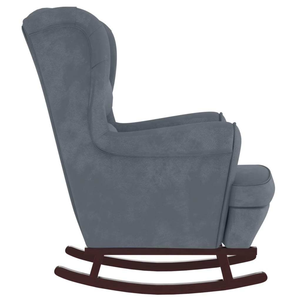 Chaise à bascule avec pieds en bois massif et caoutchouc, velours gris foncé