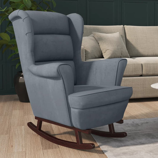 Chaise à bascule avec pieds en bois massif et caoutchouc, velours gris foncé