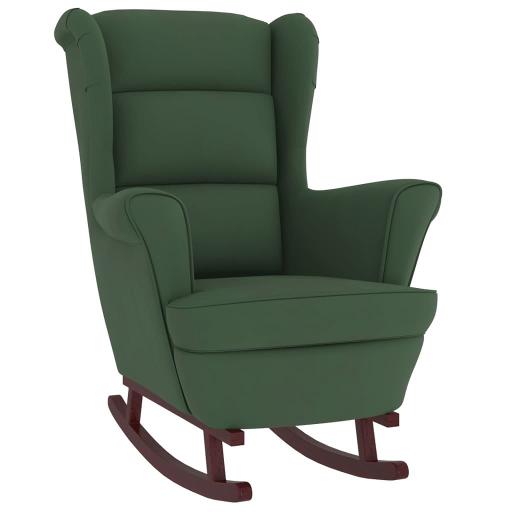 Chaise à bascule avec pieds en bois massif et caoutchouc, velours vert foncé