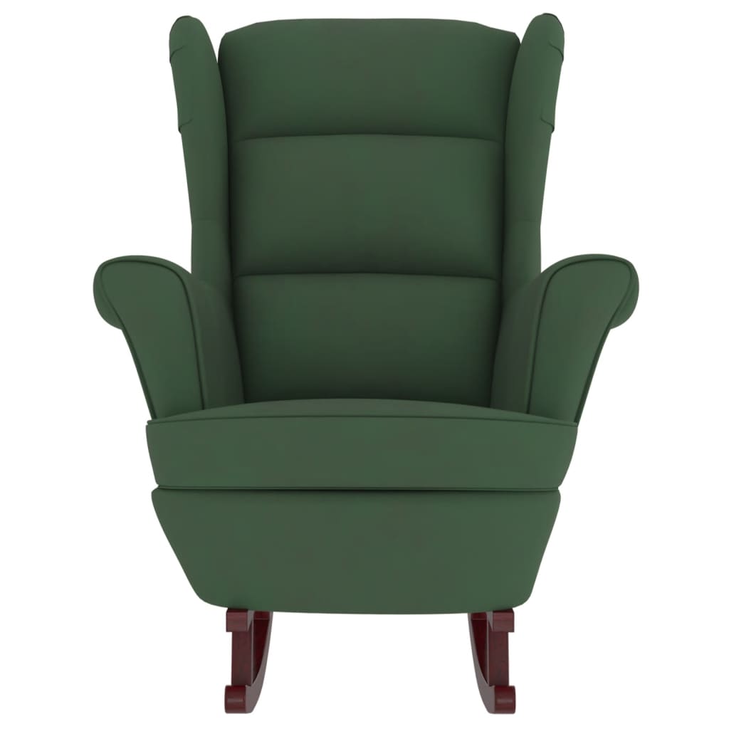 Chaise à bascule avec pieds en bois massif et caoutchouc, velours vert foncé