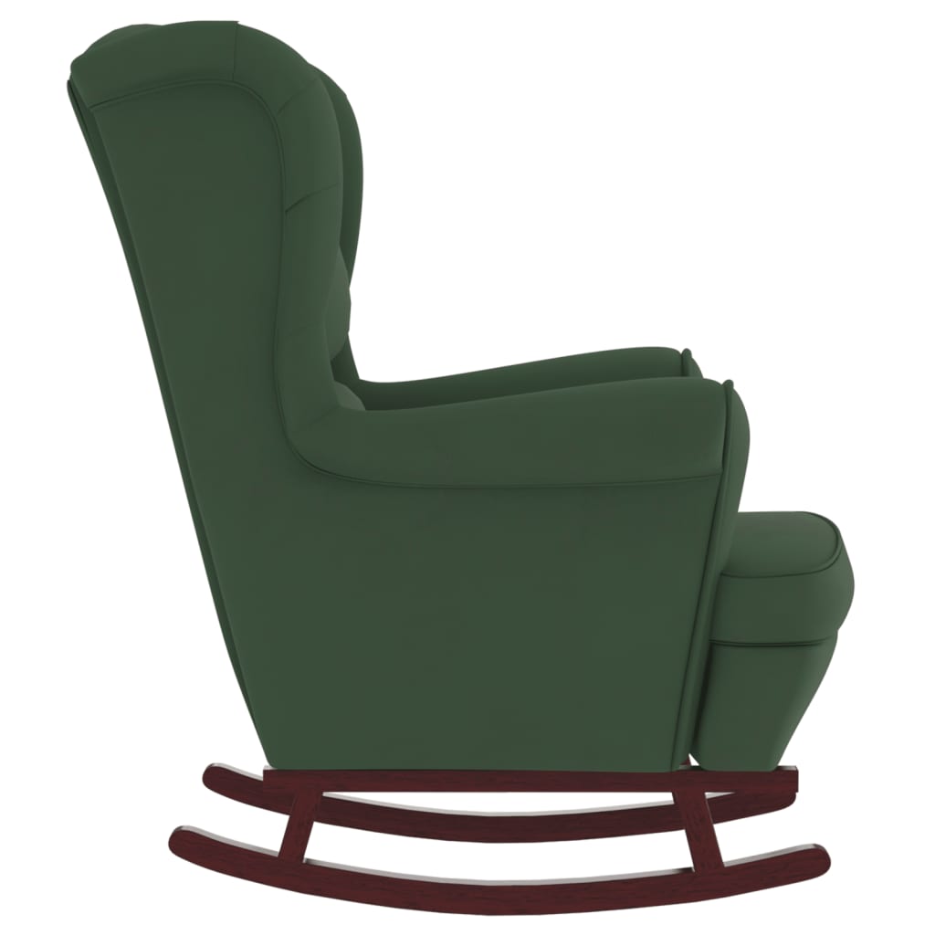 Chaise à bascule avec pieds en bois massif et caoutchouc, velours vert foncé
