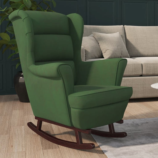 Chaise à bascule avec pieds en bois massif et caoutchouc, velours vert foncé