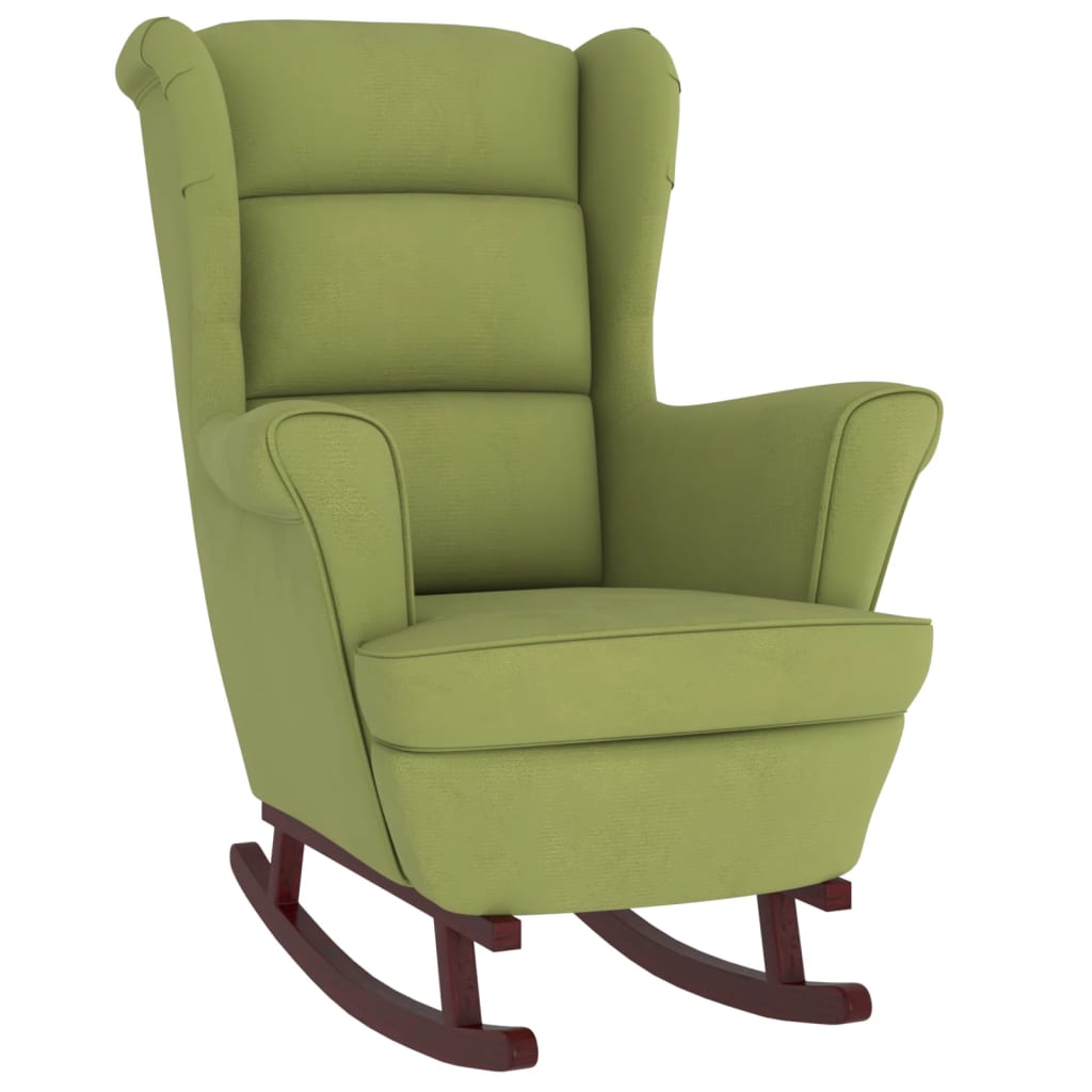 Chaise à bascule avec pieds en bois massif et caoutchouc, velours vert clair