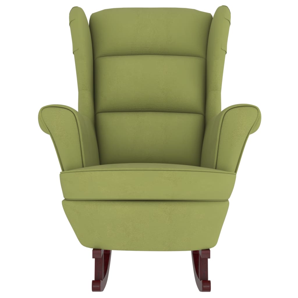 Chaise à bascule avec pieds en bois massif et caoutchouc, velours vert clair