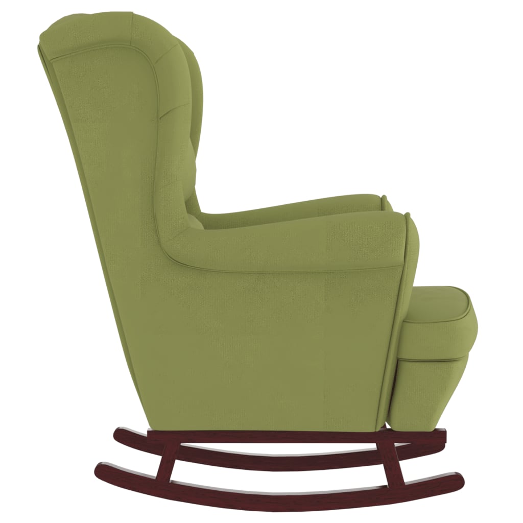 Chaise à bascule avec pieds en bois massif et caoutchouc, velours vert clair