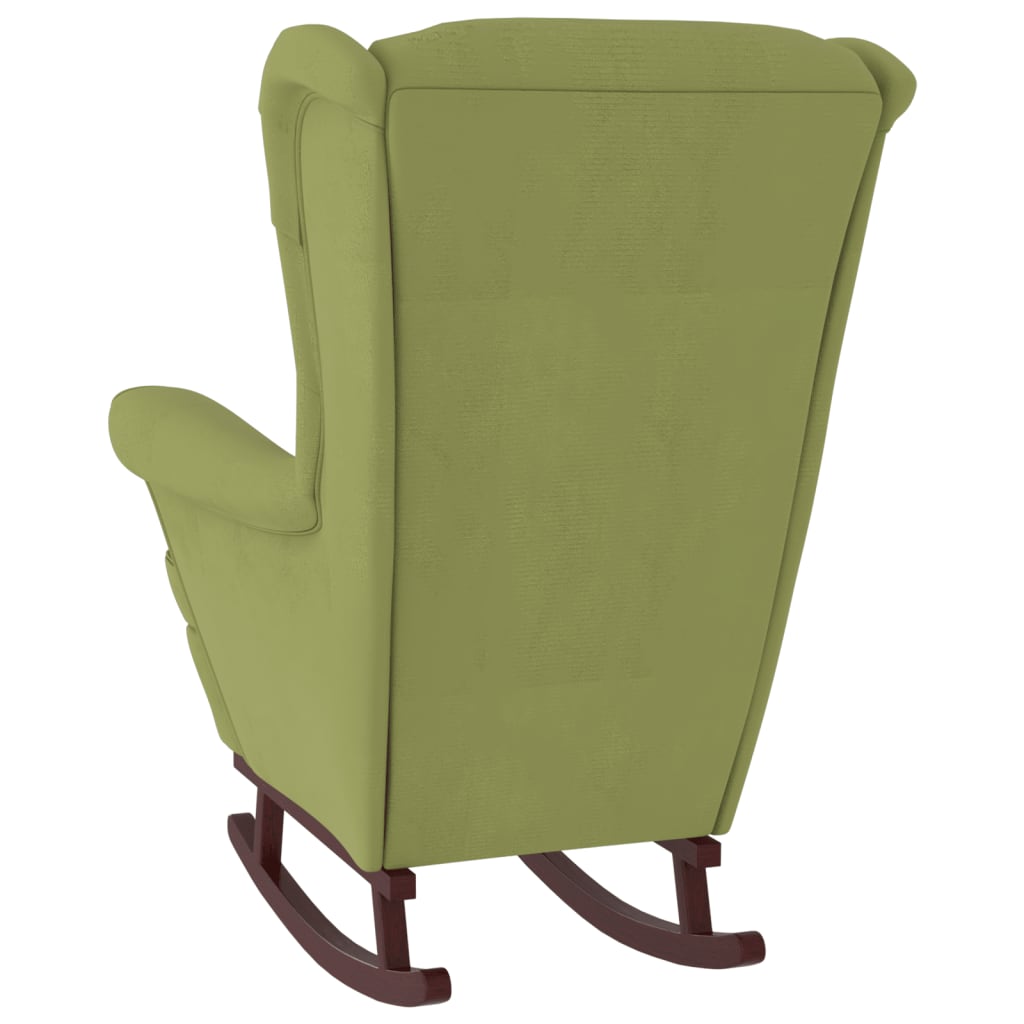 Chaise à bascule avec pieds en bois massif et caoutchouc, velours vert clair