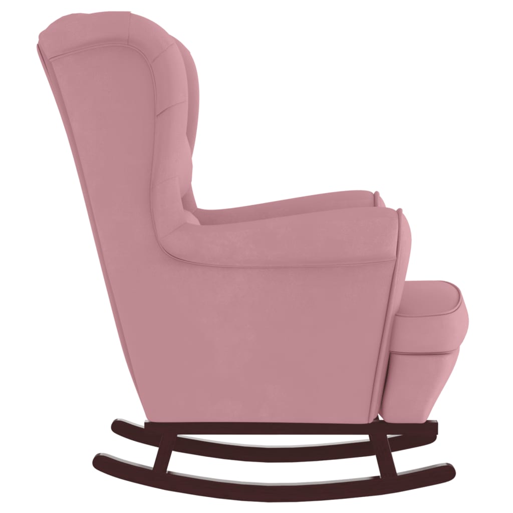 Chaise à bascule avec pieds en bois massif et caoutchouc, velours rose