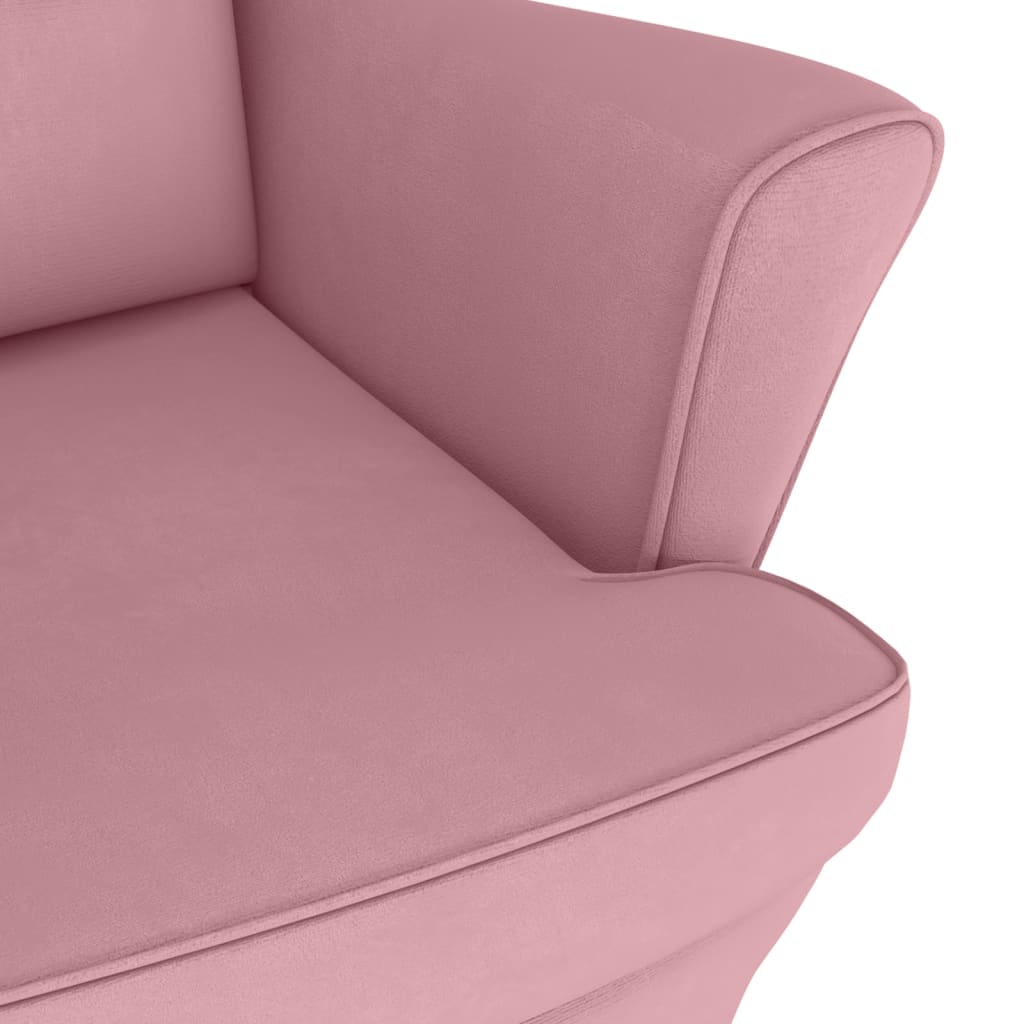 Chaise à bascule avec pieds en bois massif et caoutchouc, velours rose
