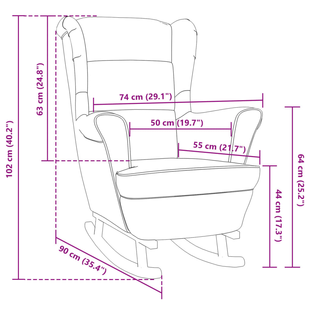 Chaise à bascule avec pieds en bois massif et caoutchouc, velours rose