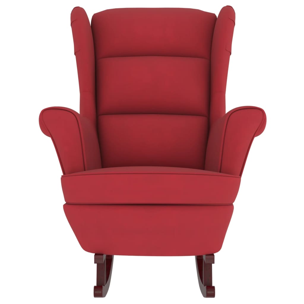 Chaise à bascule avec pieds en bois massif et caoutchouc, velours rouge vin