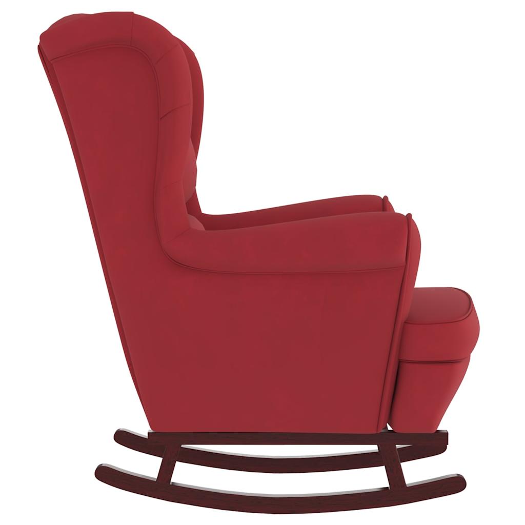 Chaise à bascule avec pieds en bois massif et caoutchouc, velours rouge vin