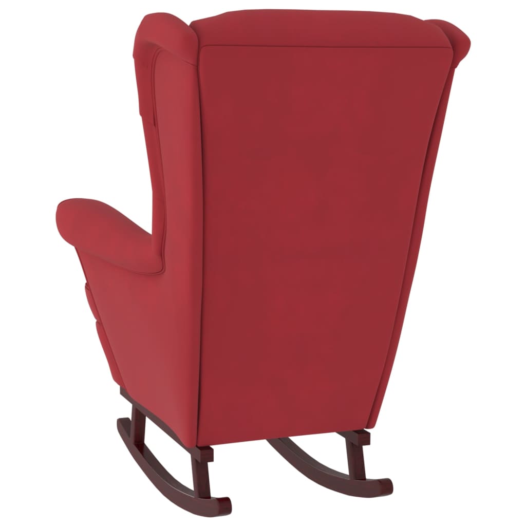 Chaise à bascule avec pieds en bois massif et caoutchouc, velours rouge vin