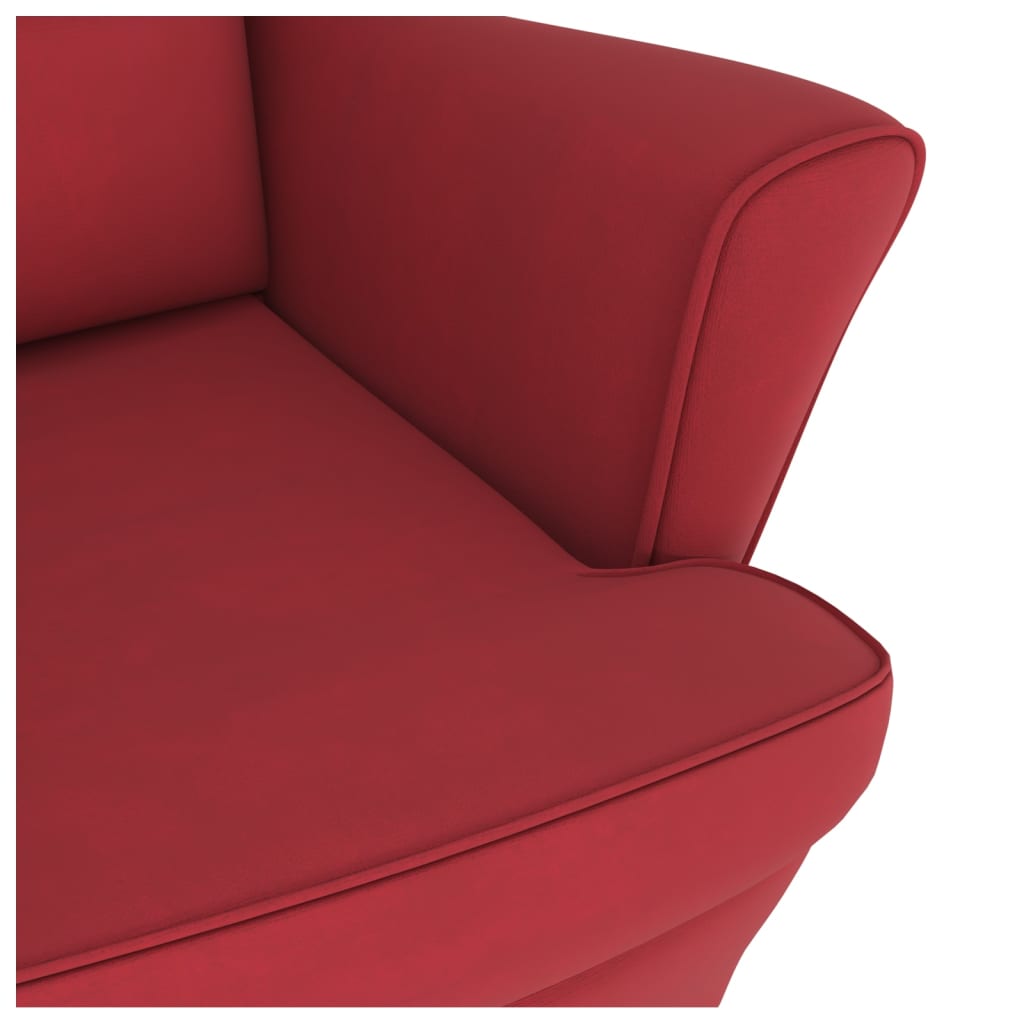 Chaise à bascule avec pieds en bois massif et caoutchouc, velours rouge vin