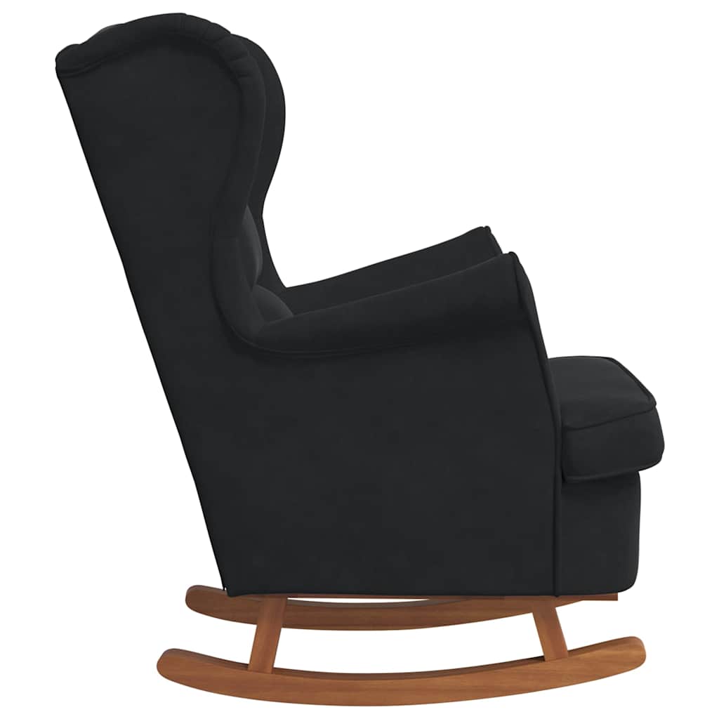 Schaukelstuhl Ohrensessel Schwarz Samt und Massivholz