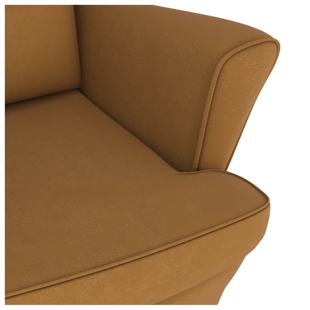 Chaise à bascule avec pieds en bois massif et caoutchouc, velours marron