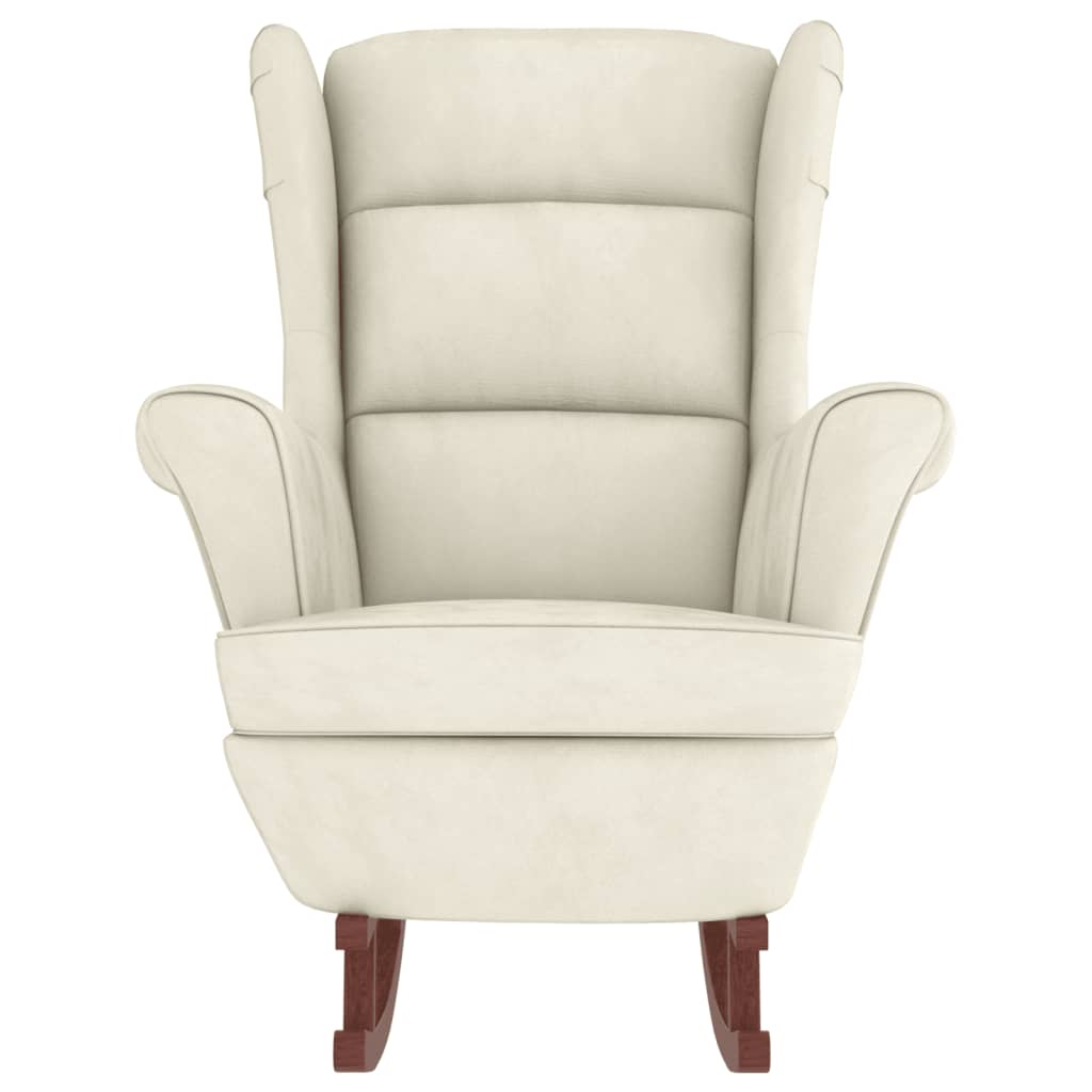 Chaise à bascule avec pieds en bois massif et caoutchouc, velours crème