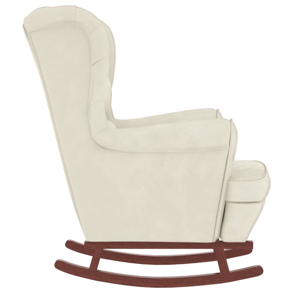 Chaise à bascule avec pieds en bois massif et caoutchouc, velours crème