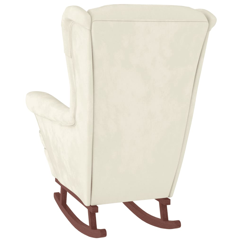 Chaise à bascule avec pieds en bois massif et caoutchouc, velours crème