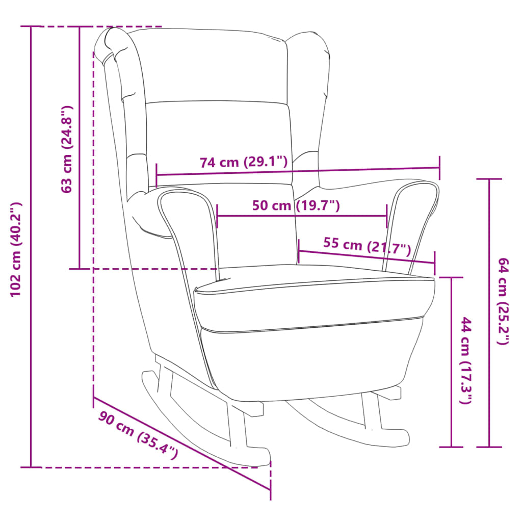 Chaise à bascule avec pieds en bois massif et caoutchouc, velours crème