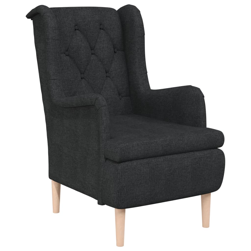 Sessel mit Beinen aus Massivem Kautschukholz Schwarz Stoff