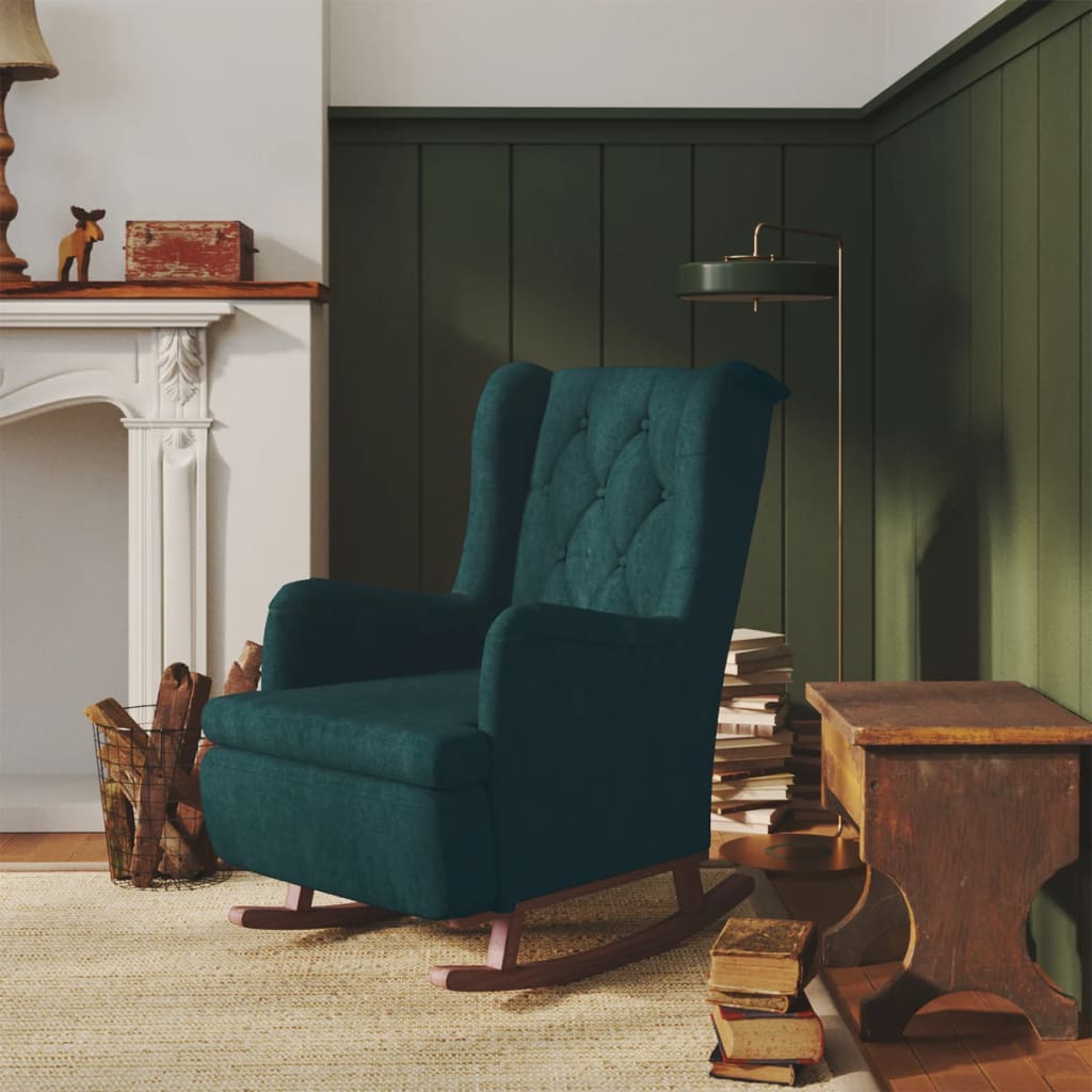 Schaukelsessel mit Kautschukholz-Beinen Blau Samt
