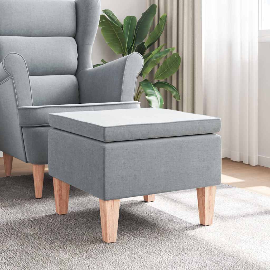 Hocker mit Holzbeinen Hellgrau Stoff