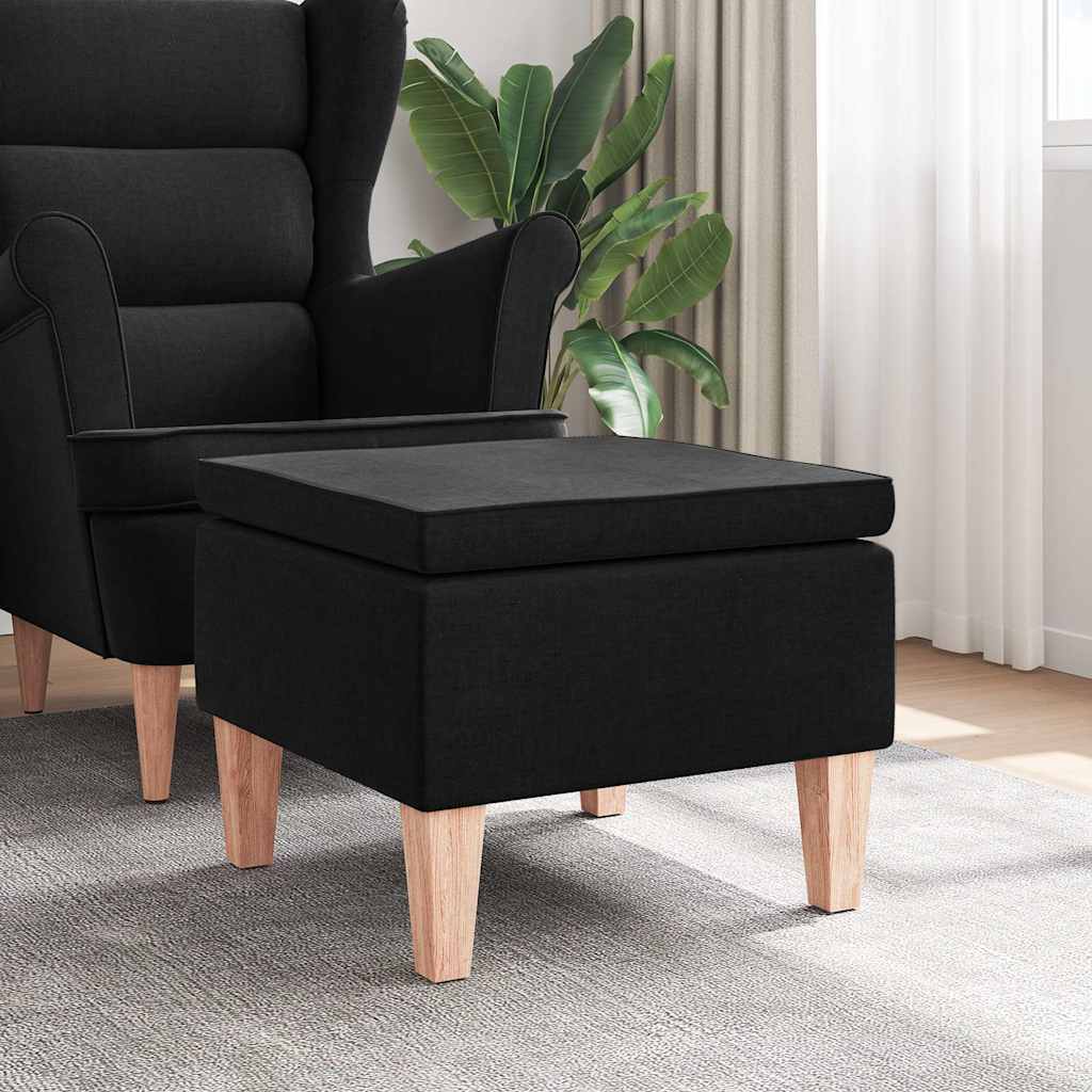 Hocker mit Holzbeinen Schwarz Stoff