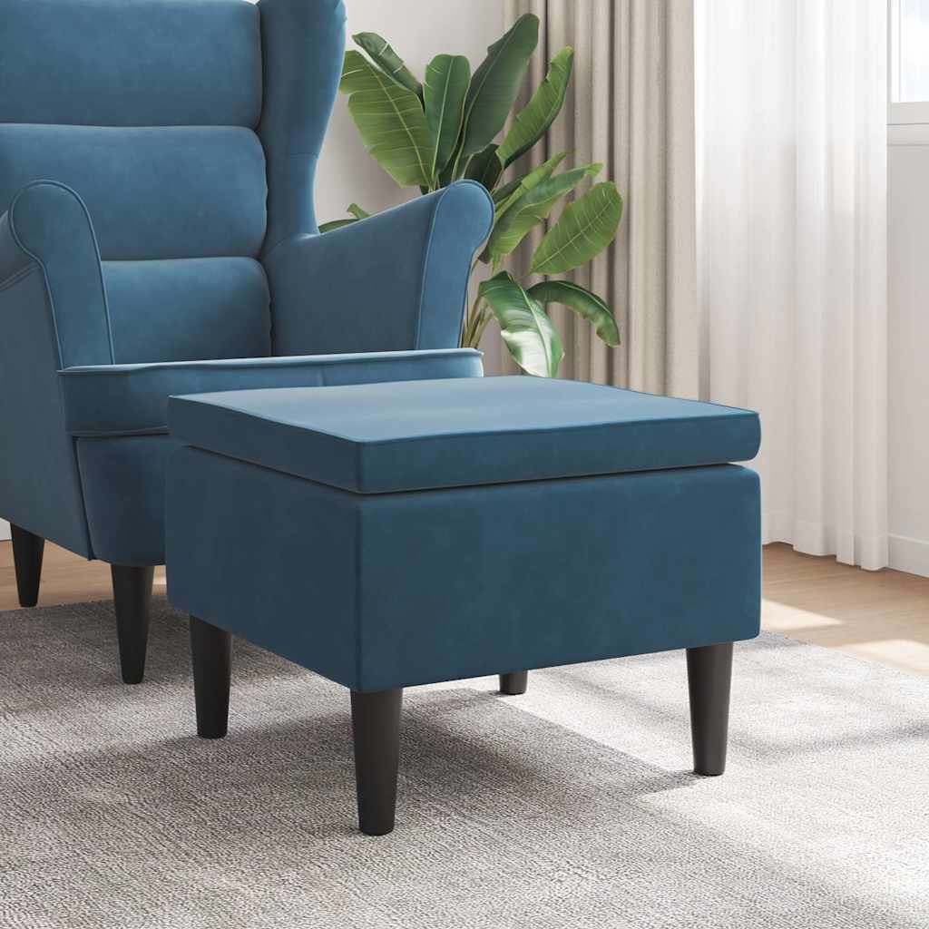 Hocker mit Holzbeinen Blau Samt