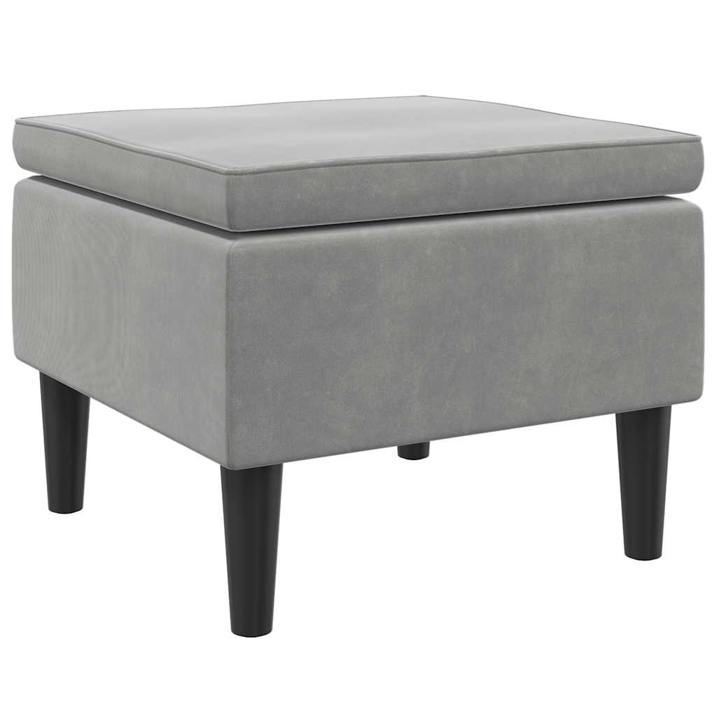 Hocker mit Holzbeinen Hellgrau Samt