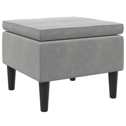 Hocker mit Holzbeinen Hellgrau Samt
